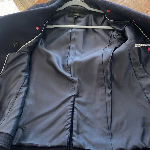 J. Crew Nello Gori Wool Cashmere Navy Bluee double breasted pea coat sz 0 - Picture 10 of 12